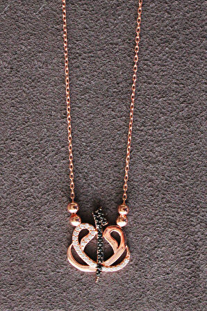 925 Ayar Elif Vav Rose Gümüş Kolye (TGK0210)