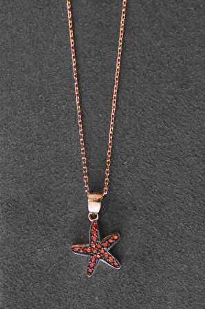 925 Ayar Turuncu Denizyıldızı Rose Gümüş Kolye (TGK0279)