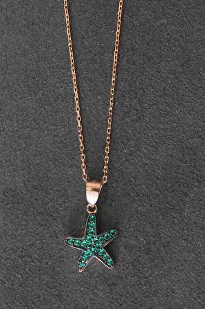 925 Ayar Yeşil Denizyıldızı Rose Gümüş Kolye (TGK0280)