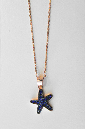 925 Ayar Saks Mavi Denizyıldızı Rose Gümüş Kolye (TGK0281)