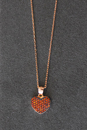 925 Ayar Turuncu Kalp Rose Gümüş Kolye (TGK0282)