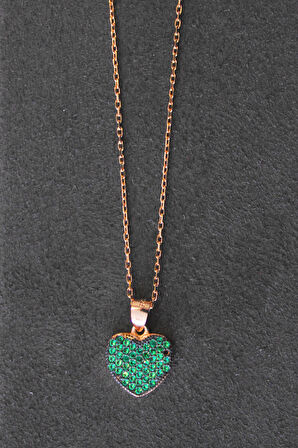 925 Ayar Yeşil Kalp Rose Gümüş Kolye (TGK0283)