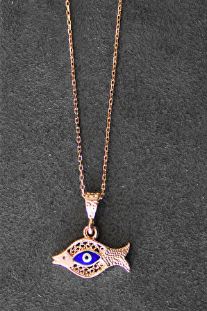 925 Ayar Nazarlı Balık Rose Gümüş Kolye (TGK0324)