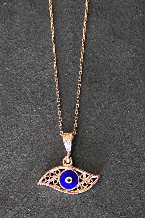 925 Ayar Nazarlı Göz Rose Gümüş Kolye (TGK0329)