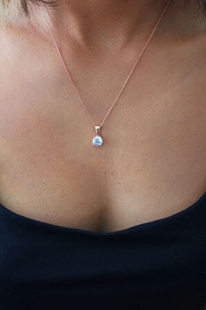 925 Ayar Tektaş Roz Gümüş Kolye (TGK0385)