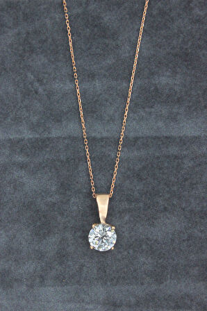 925 Ayar Tektaş Roz Gümüş Kolye (TGK0385)