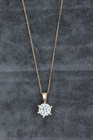 925 Ayar Tektaş Roz Gümüş Kolye (TGK0387)