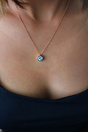 925 Ayar Miks Taşlı Elmas Modeli Roz Gümüş Kolye (TGK0388)