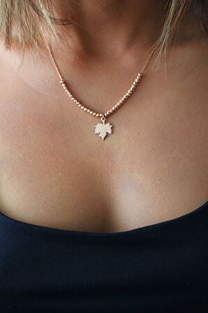 925 Ayar Dorika Toplu Çınar Yaprağı Roz Gümüş Kolye (TGK0389)