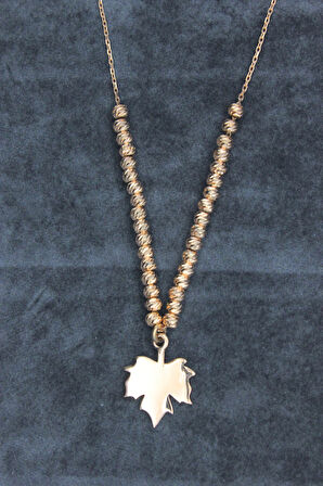 925 Ayar Dorika Toplu Çınar Yaprağı Roz Gümüş Kolye (TGK0389)