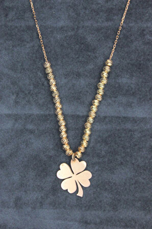 925 Ayar Dorika Toplu Yonca Roz Gümüş Kolye (TGK0391)