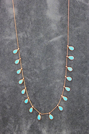 925 Ayar Firuze Damla Sıra Taşlı Roz Gümüş Kolye (TGK0399)