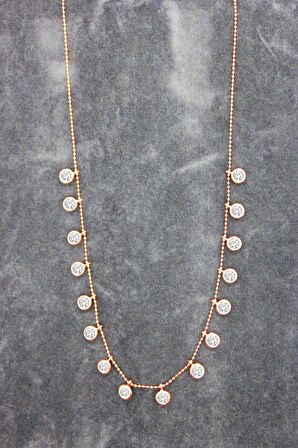 925 Ayar Drop Sıra Taşlı Roz Gümüş Kolye (TGK0400)