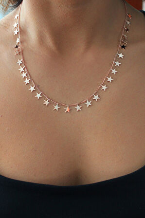 925 Ayar Yıldız Pullu Roz Gümüş Kolye (TGK0402)