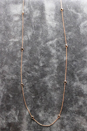 925 Ayar Siyah Taşlı Su Yolu Rose Gümüş Kolye (TGK0404)