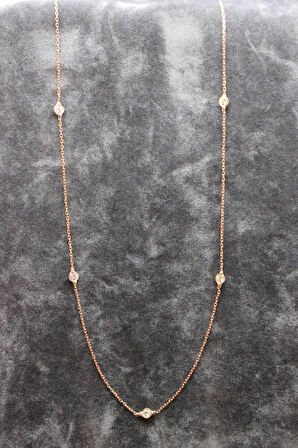 925 Ayar Taşlı Su Yolu Roz Gümüş Kolye (TGK0405)