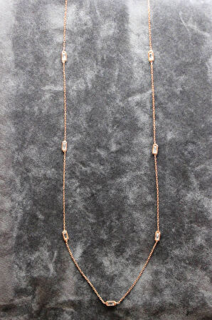 925 Ayar Baget Taşlı Su Yolu Roz Gümüş Kolye (TGK0408)