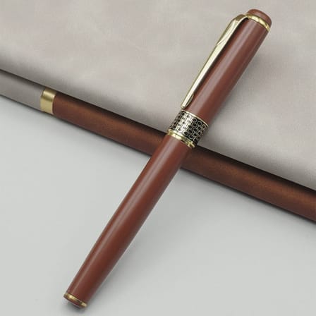 Gold İşlemeli Kahverengi Metal Roller Kalem