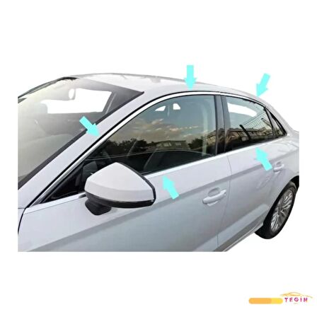 Audi A3 2012-SD 2012 Sonrası Cam Çerçevesi 12 Parça Paslanmaz Çelik