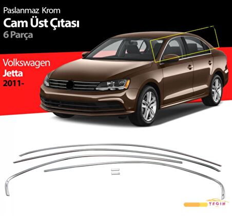 Volkswagen Jetta 6 SD 2011 Sonrası Premium Cam Üst Çerçevesi 6 Parça Paslanmaz Çelik