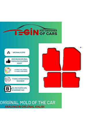 Toyota Corolla 2000-2007 Sedan Prime Siyah Halı Kırmızı Kenar Halı Paspas