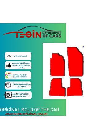 Peugeot 206 Ve 206+ 1998-2005 Prime Siyah Halı Kırmızı Kenar Halı Paspas