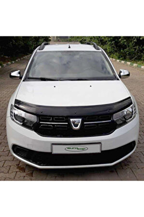 Dacia Logan Uyumlu  Mcv Ön Kaput Koruma Rüzgarlığı 3mm Akrilik (ABS) Parlak Siyah Deflektör 2014->