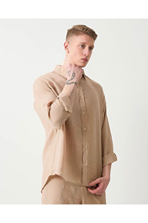Oversize Saten Dokulu Erkek Gömlek