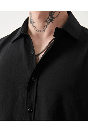 Oversize Saten Dokulu Erkek Gömlek