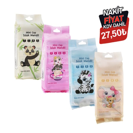 Baysa 1622 Mini Cep Islak Mendili - 14x15 cm 8'li x 8 Paket 64 Adet Mix