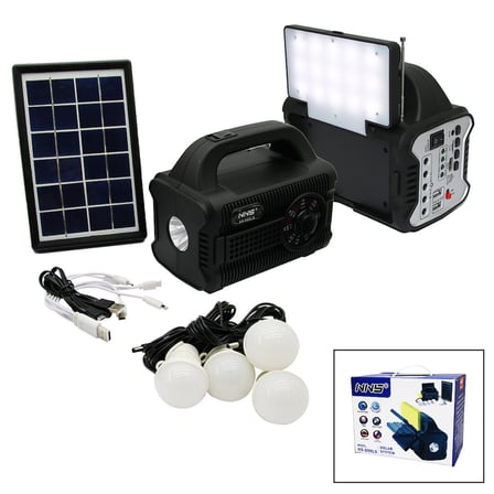 NNS NS-S90LS 3'ü 1 Arada Solar Şarjlı El Feneri - Sabit ve Oynar Başlı Fener, Radyo, MP3, Bluetooth, USB/TF, 4 Adet Kablolu Ampul ve Powerbank