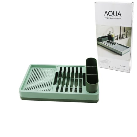 Aqua OM-0848 Tezgah Üstü Bulaşıklık - Tabaklık ve Kaşıklık, 26x42x12 cm, Yeşil