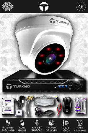 TURKNO 1 Kameralı Domia 1 İç Kamera Set 2 TB HDD Full HD Gece Görüşlü Güvenlik Kamerası Sistemi