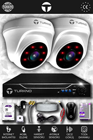 TURKNO 2 Kameralı Domia 2 İç Kamera Set 1 TB HDD Full HD Gece Görüşlü Güvenlik Kamerası Sistemi