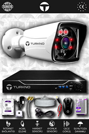 TURKNO 1 Kameralı Karia 1 Dış Kamera Set 2 TB HDD Full HD Gece Görüşlü Güvenlik Kamerası Sistemi