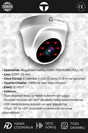 TURKNO 4 Kameralı Karia 2 İç Kamera Set 320 GB HDD Full HD Gece Görüşlü Güvenlik Kamerası Sistemi
