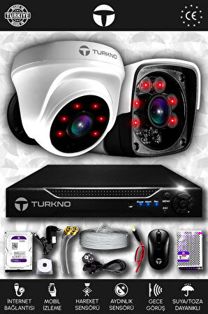 TURKNO 2 Kameralı Pania 1 İç Kamera Set 1 TB HDD Full HD Gece Görüşlü Güvenlik Kamerası Sistemi