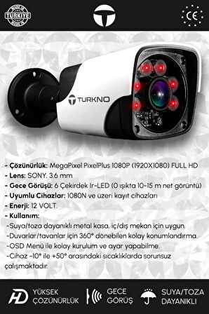 TURKNO 2 Kameralı Pania 2 Dış Kamera Set 250 GB HDD Full HD Gece Görüşlü Güvenlik Kamerası Sistemi