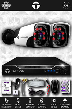TURKNO 2 Kameralı Pania 2 Dış Kamera Set 1 TB HDD Full HD Gece Görüşlü Güvenlik Kamerası Sistemi