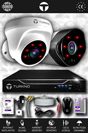 TURKNO 2 Kameralı Galia 1 İç Kamera Set 1 TB HDD Full HD Gece Görüşlü Güvenlik Kamerası Sistemi