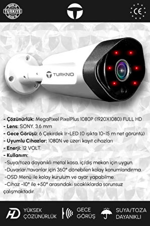 TURKNO 3 Kameralı Galia 3 Dış Kamera Set 320 GB HDD Full HD Gece Görüşlü Güvenlik Kamerası Sistemi