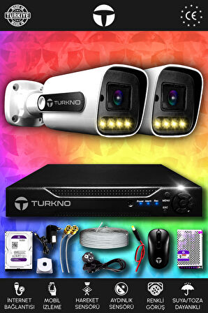 TURKNO 2 Kameralı Navie 2 Dış Kamera Set 1 TB HDD Full HD Renkli Gece Görüşlü Güvenlik Kamerası Sistemi