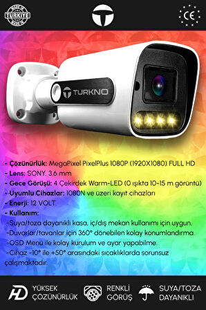 TURKNO 4 Kameralı Navie 2 İç Kamera Set HDD'siz Full HD Renkli Gece Görüşlü Güvenlik Kamerası Sistemi