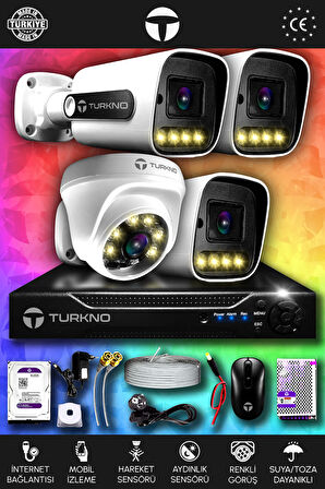 TURKNO 4 Kameralı Navie 1 İç Kamera Set 320 GB HDD Full HD Renkli Gece Görüşlü Güvenlik Kamerası Sistemi