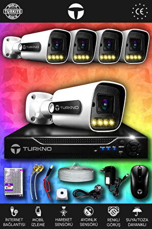 TURKNO 5 Kameralı Navie 5 Dış Kamera Set HDD'siz Full HD Renkli Gece Görüşlü Güvenlik Kamerası Sistemi