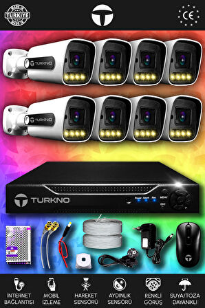 TURKNO 8 Kameralı Navie 8 Dış Kamera Set HDD'siz Full HD Renkli Gece Görüşlü Güvenlik Kamerası Sistemi