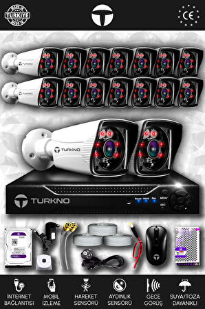 TURKNO 16 Kameralı Karia 16 Dış Kamera Set 250 GB HDD Full HD Gece Görüşlü Güvenlik Kamerası Sistemi