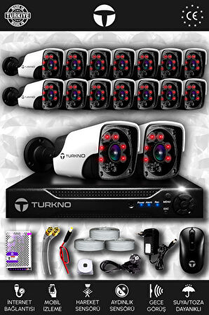 TURKNO 16 Kameralı Pania 16 Dış Kamera Set HDD'siz Full HD Gece Görüşlü Güvenlik Kamerası Sistemi