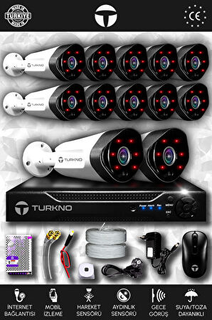 TURKNO 12 Kameralı Galia 12 Dış Kamera Set HDD'siz Full HD Gece Görüşlü Güvenlik Kamerası Sistemi