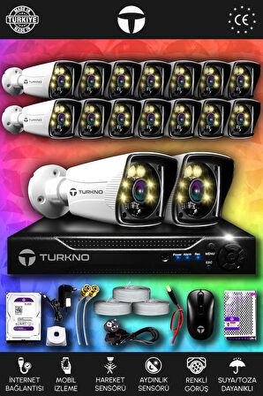 TURKNO 16 Kameralı Karie 16 Dış Kamera Set 100 GB HDD Full HD Renkli Gece Görüşlü Güvenlik Kamerası Sistemi